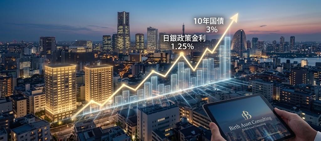 日銀政策金利1.25%・10年国債3%と横浜の街並み